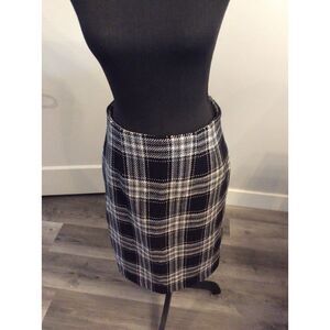Wool Blend Plaid Skirt Lined Chadwick's Size 8 Midi Black Gray Pink